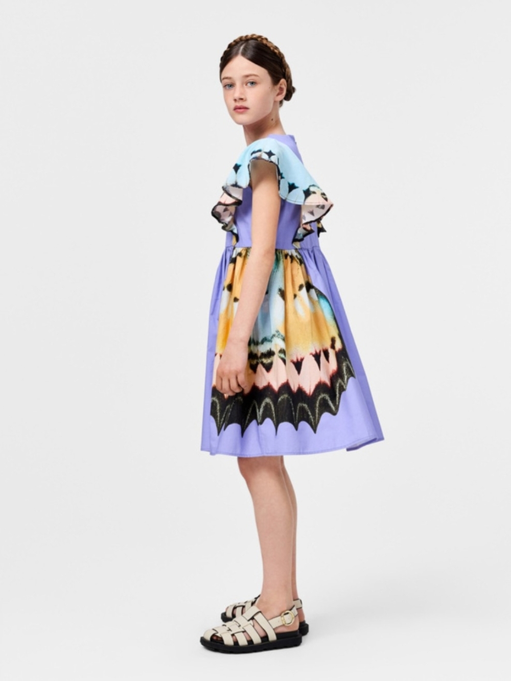 Molo Lavender Multicolor Ruffle Hem Girls' Caty Dress 7/8 EU - Picture 2 of 6
